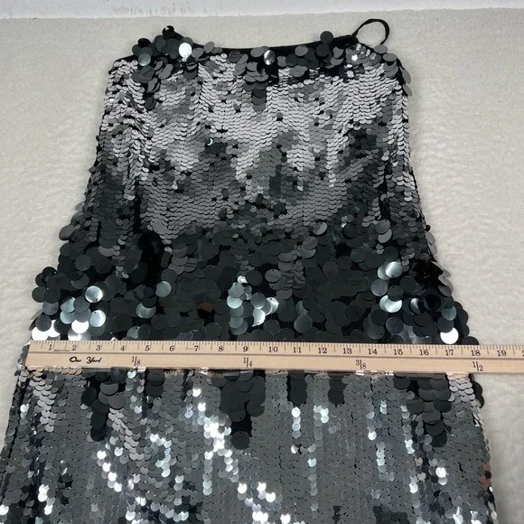 NWT Avec Les Filles Mini Slip Dress 4 Sparkling Sequin Party Black‎ Silver - Picture 8 of 12